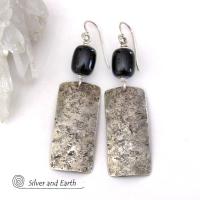 Sterling Silver and Black Onyx Gemstone Earrings - Classic Modern Sterling Silver Jewelry