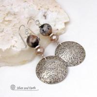Sunstone Moonstone Sterling Silver Earrings - Dressy Elegant Modern Gemstone Jewelry