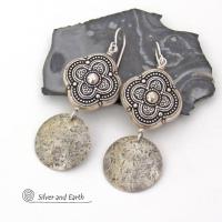Sterling Silver Dangle Earrings with Moroccan Style Beads - Ornate Exotic Silver Jewelry