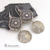 Sterling Silver Dangle Earrings with Moroccan Style Beads - Ornate Exotic Silver Jewelry