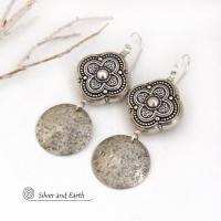 Sterling Silver Dangle Earrings with Moroccan Style Beads - Ornate Exotic Silver Jewelry