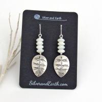 Small Sterling Silver Leaf Earrings with White Mother of Pearl - Modern Earthy Nature Jewelry Gifts for Women