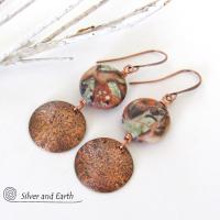 Textured Copper Dangle Earrings with Natural Mushroom Rhyolite Jasper Stones