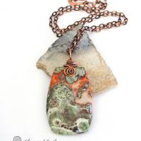 Mushroom Rhyolite Jasper Pendant with Copper Necklace - Earthy Natural Stone Jewelry