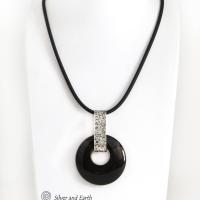 Black Onyx & Sterling Silver Necklace - Chic Modern Everyday Jewelry