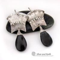 Bold Exotic Sterling Silver Earrings with Black Onyx Gemstones - Unique Handcrafted Artisan Jewelry
