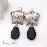 Bold Exotic Sterling Silver Earrings with Black Onyx Gemstones - Unique Handcrafted Artisan Jewelry