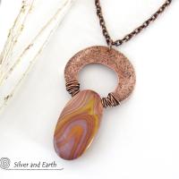 Banded Agate Copper Necklace - One of a Kind Earthy Natural Stone Jewelry