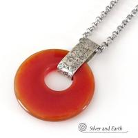 Orange Carnelian Sterling Silver Pendant Necklace -  Earthy Modern Natural Gemstone Jewelry