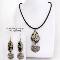 Paintbrush Jasper Stone Necklace with Rustic Hammered Sterling Silver Dangle - One of Kind Natural Stone Jewelry