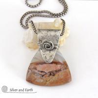 Desert Landscape Agate Sterling Silver Pendant Necklace - Handcrafted Artisan Sterling & Gemstone Jewelry