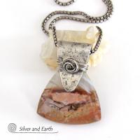 Desert Landscape Agate Sterling Silver Pendant Necklace - Handcrafted Artisan Sterling & Gemstone Jewelry