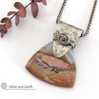 Desert Landscape Agate Sterling Silver Pendant Necklace - Handcrafted Artisan Sterling & Gemstone Jewelry