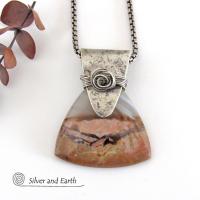 Desert Landscape Agate Sterling Silver Pendant Necklace - Handcrafted Artisan Sterling & Gemstone Jewelry