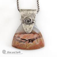 Desert Landscape Agate Sterling Silver Pendant Necklace - Handcrafted Artisan Sterling & Gemstone Jewelry