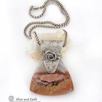 Desert Landscape Agate Sterling Silver Pendant Necklace - Handcrafted Artisan Sterling & Gemstone Jewelry
