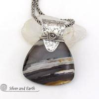 Petrified Wood Sterling Silver Necklace - Unique Organic Natural Earthy Jewelry