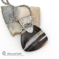 Petrified Wood Sterling Silver Necklace - Unique Organic Natural Earthy Jewelry