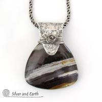 Petrified Wood Sterling Silver Necklace - Unique Organic Natural Earthy Jewelry