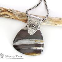 Petrified Wood Sterling Silver Necklace - Unique Organic Natural Earthy Jewelry