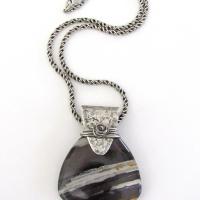 Petrified Wood Sterling Silver Necklace - Unique Organic Natural Earthy Jewelry