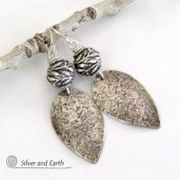 Modern Sterling Silver Leaf Earrings -  Nature Jewelry Gifts for Women