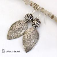 Modern Sterling Silver Leaf Earrings -  Nature Jewelry Gifts for Women