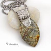 Picasso Jasper Sterling Silver Pendant Necklace - Unique Handcrafted Earthy Natural Gemstone Jewelry