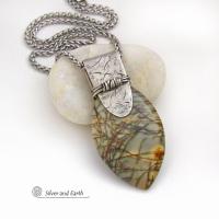 Picasso Jasper Sterling Silver Pendant Necklace - Unique Handcrafted Earthy Natural Gemstone Jewelry