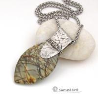 Picasso Jasper Sterling Silver Pendant Necklace - Unique Handcrafted Earthy Natural Gemstone Jewelry