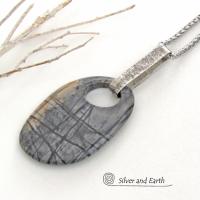 Picasso Marble Gemstone Sterling Silver Pendant Necklace - One of a Kind Earthy Natural Stone Jewelry