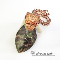 Green Rhyolite Jasper & Copper Necklace - One of  Kind Stone Jewelry