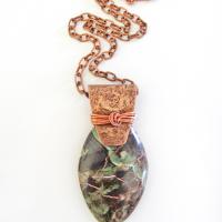 Green Rhyolite Jasper & Copper Necklace - One of  Kind Stone Jewelry