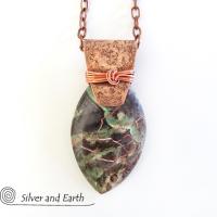 Green Rhyolite Jasper & Copper Necklace - One of  Kind Stone Jewelry