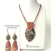 Green Rhyolite Jasper & Copper Necklace - One of  Kind Stone Jewelry