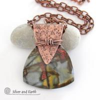 Red Creek Jasper & Copper Pendant Necklace - Artisan Handcrafted One of Kind Natural Stone Jewelry