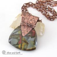 Red Creek Jasper & Copper Pendant Necklace - Artisan Handcrafted One of Kind Natural Stone Jewelry