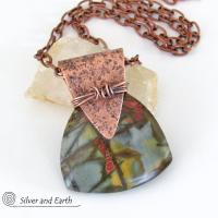 Red Creek Jasper & Copper Pendant Necklace - Artisan Handcrafted One of Kind Natural Stone Jewelry