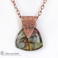 Red Creek Jasper & Copper Pendant Necklace - Artisan Handcrafted One of Kind Natural Stone Jewelry