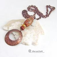 Red Creek Jasper Stone and Copper Circle Pendant Necklace - Modern Earthy Chic One of a Kind Natural Stone Jewelry