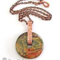 Red Creek Jasper Stone Pendant on Oxidized Copper Chain Necklace - Earthy Natural Gemstone Jewelry