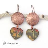 Cherry Creek Jasper Heart Earrings with Copper - Earthy Natural Stone Jewelry Gifts for Women