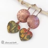 Cherry Creek Jasper Heart Earrings with Copper - Earthy Natural Stone Jewelry Gifts for Women