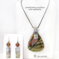 Sterling Silver Earrings with Red Creek Jasper Stones - Earthy Natural Stone Jewelry