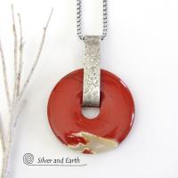 Red Jasper Sterling Silver Pendant Necklace - Natural Stone Jewelry
