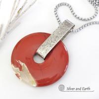 Red Jasper Sterling Silver Pendant Necklace - Natural Stone Jewelry