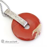 Red Jasper Sterling Silver Pendant Necklace - Natural Stone Jewelry