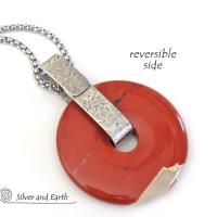 Red Jasper Sterling Silver Pendant Necklace - Natural Stone Jewelry