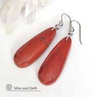 Red Jasper Gemstone Earrings on Sterling Silver Ear Wires - Earthy Natural Stone Jewelry
