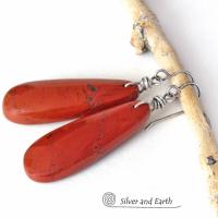 Red Jasper Gemstone Earrings on Sterling Silver Ear Wires - Earthy Natural Stone Jewelry
